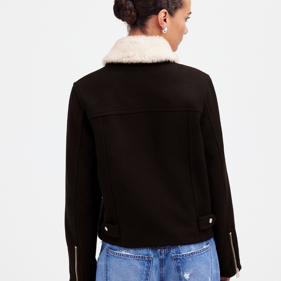 Madewell Sherpa-Collar Asymmetric Zip-Front Black Wool Jacket - S - Picture 10 of 10